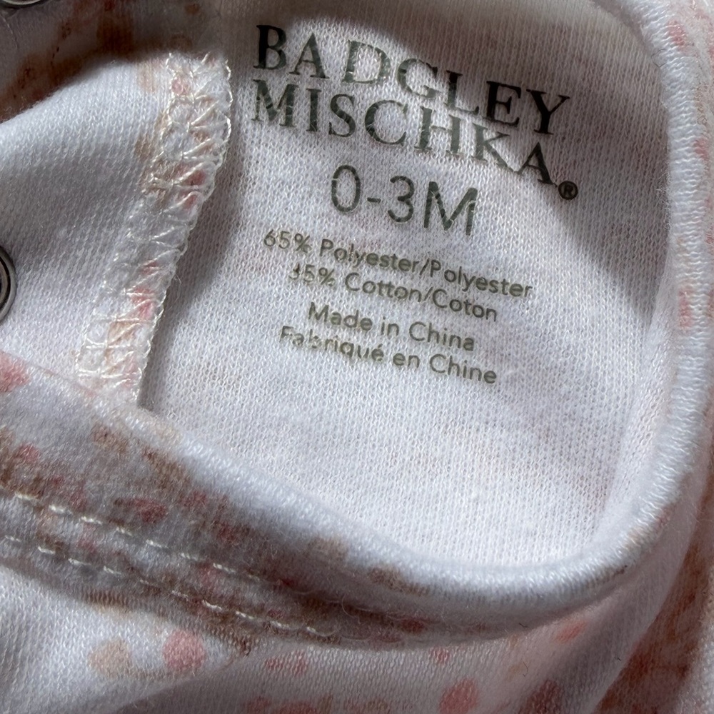 Badgley Mischka Luxury Baby Girls Footed Sleeper / Romper - Pink Marble 0-3M - Picture 4 of 6